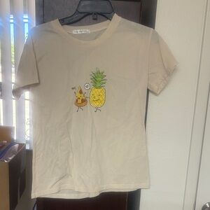 Playful Cream Tee with Pineapple and Pizza Design